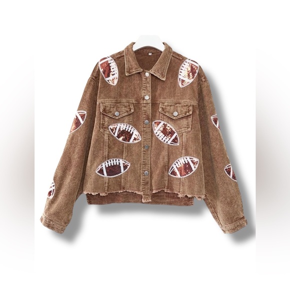 **NWT**Boutique Corduroy Jacket with Sequin Football Patches - Picture 3 of 10